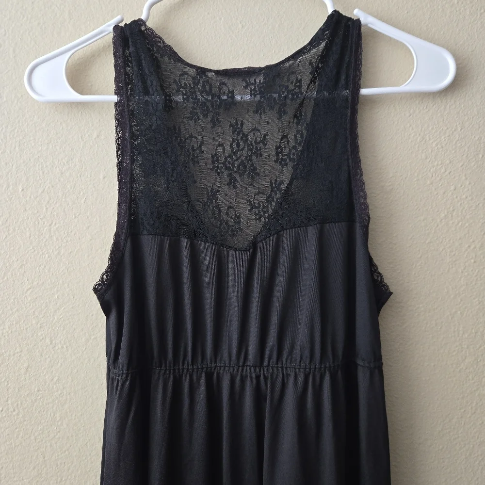 Vintage Satin Slip Dress Size M Black‎ Lace Made In USA Coquette Romantic Gothic - Picture 3 of 10